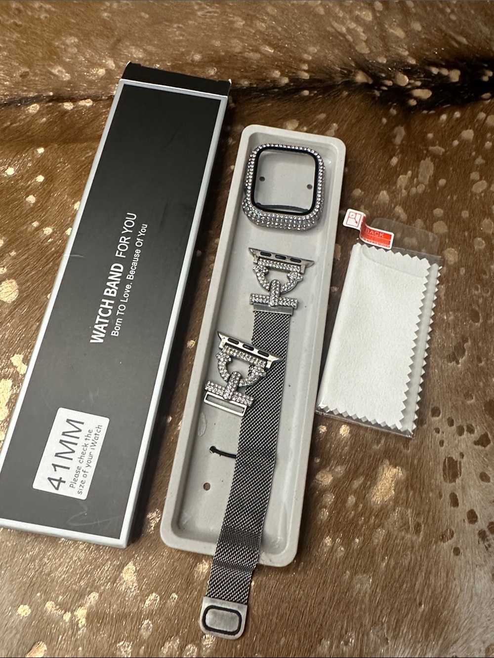 Silver Mesh Watch Band with Rhinestone Case Accent - 41mm